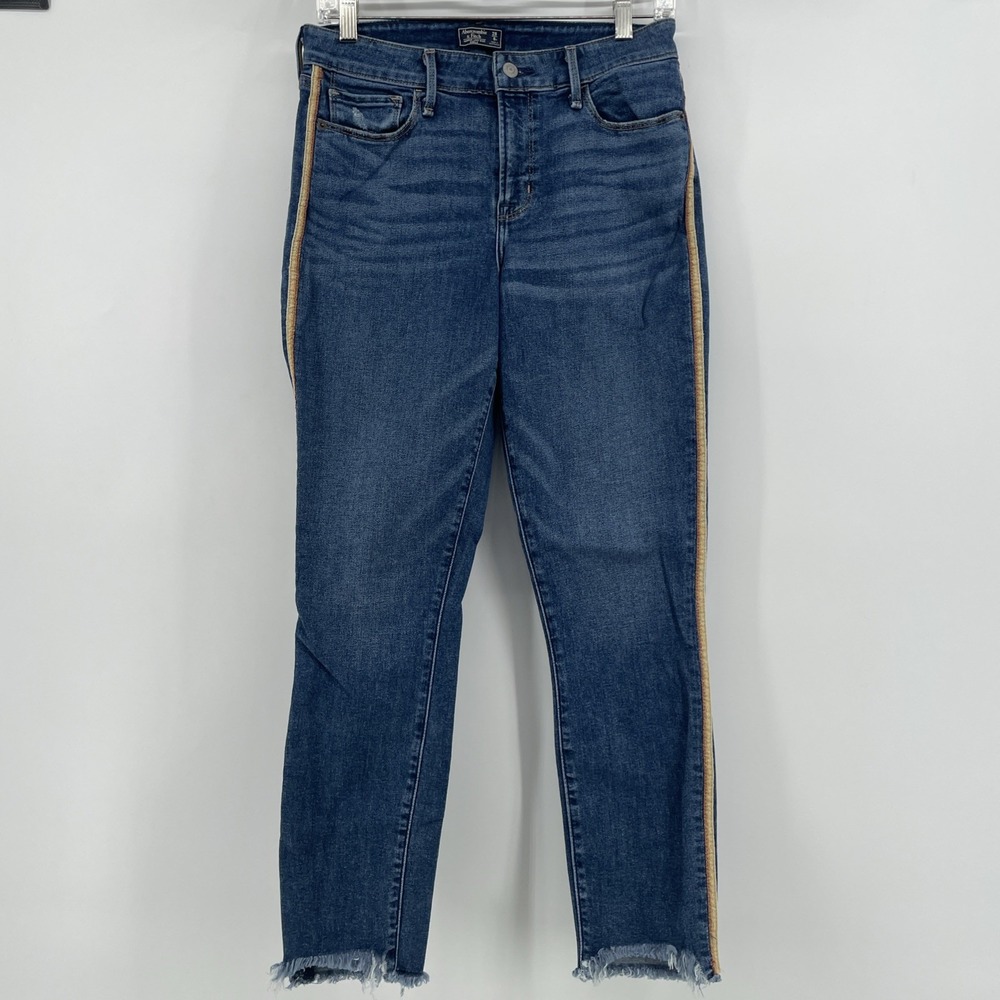 Abercrombie & Fitch Harper Low Rise Ankle Jeans Women's 28 6R Light Wash Stripe‎